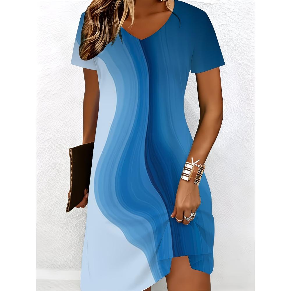 Summer Women's V-neck Short Sleeved Fashionable Casual Dress