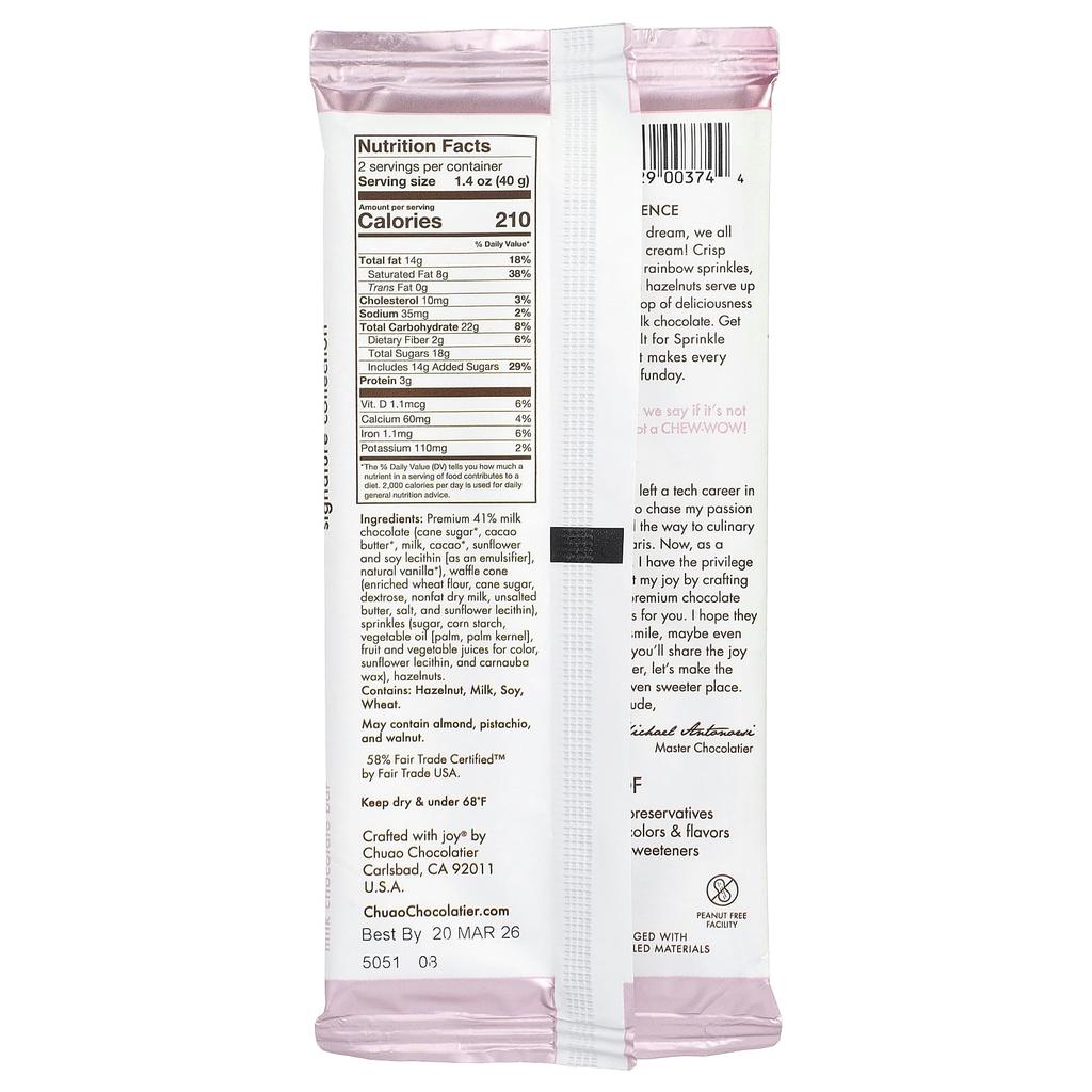 Chuao Chocolatier, Milk Chocolate Bar, Sprinkle Dreams™, 80g (2.8oz)