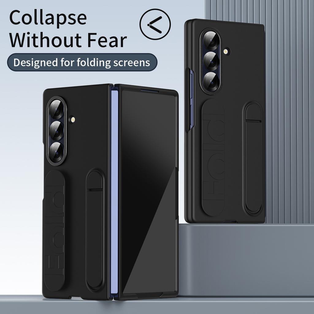 For Samsung Galaxy Z Fold7 5G Case with Tempered Glass Film Kickstand Wristband PC+Silicone Phone Cover