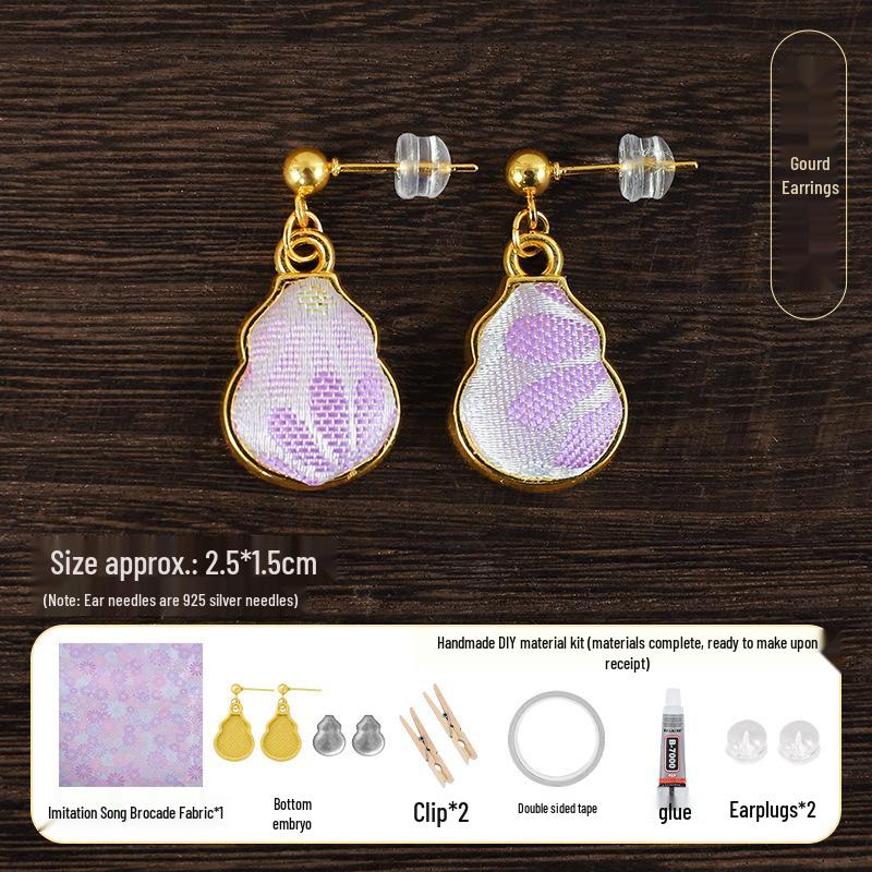 DIY Handmade Brocade Dangle Earrings Kit with 925 Silver Needles - New Chinese Style Gift Set