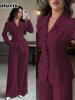 Autunno Elegante Collo Alto Manica Lunga Vestibilità Larga Gamba Dritta Pantaloni Set Due Pezzi Donna