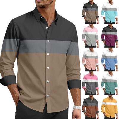 Men's Casual Stylish Striped Printed Shirt - Men's Lapel Buttoned Long-sleeved Shirt