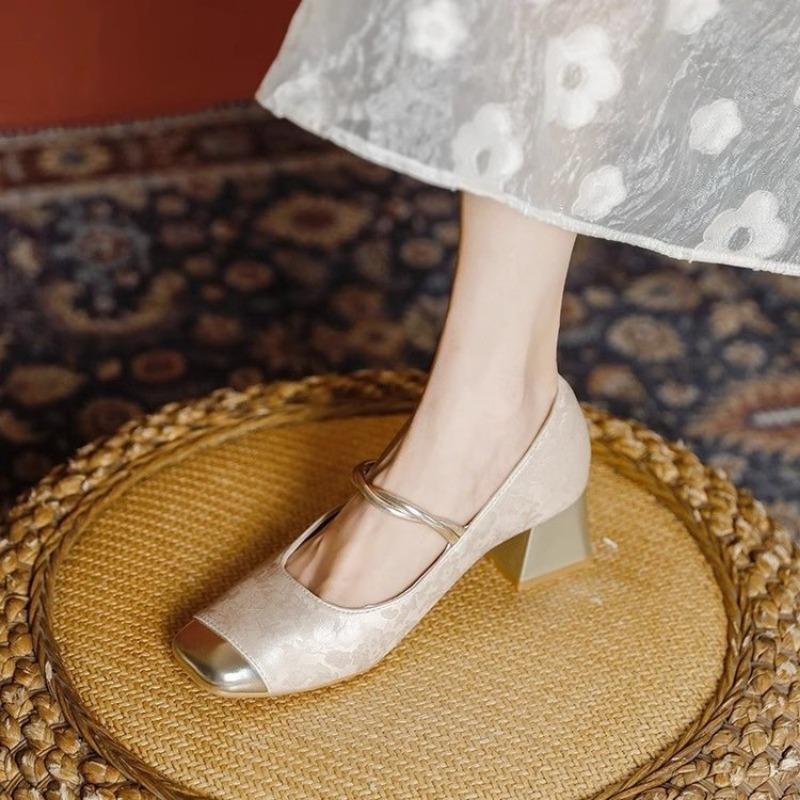 With cheongsam single shoes women's autumn new thick heel Mary Jane shoes temperament gentle style high heels
