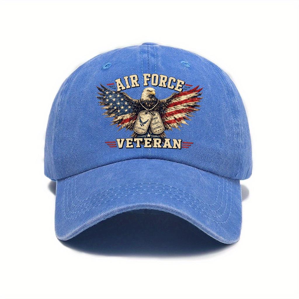 Washed Soft Top Baseball Cap Women's AIR FORCE VETERAN Printed Curved Edge Outdoor Sun Hat Men's