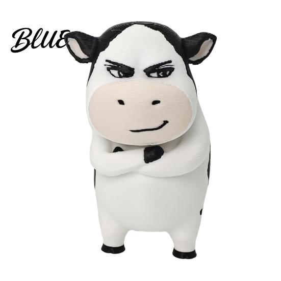 Mini Animal Sculpture 3D Printed Dairy Cow Figurine Cartoon Cattle Statue for Desk Decor Accessory Home Office Gift Lovers Desktop Ornament