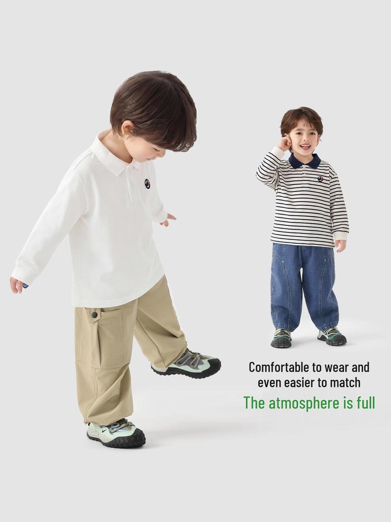 European Boy's Long Sleeve Striped Polo - Spring & Autumn 2026 Trendy Kids Top