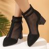 Fashion Pointed Toe Sandals for Women Spring and Autumn New Pointed Toe Genuine Leather High Top Thick High Heel Mesh Hollow Sandals