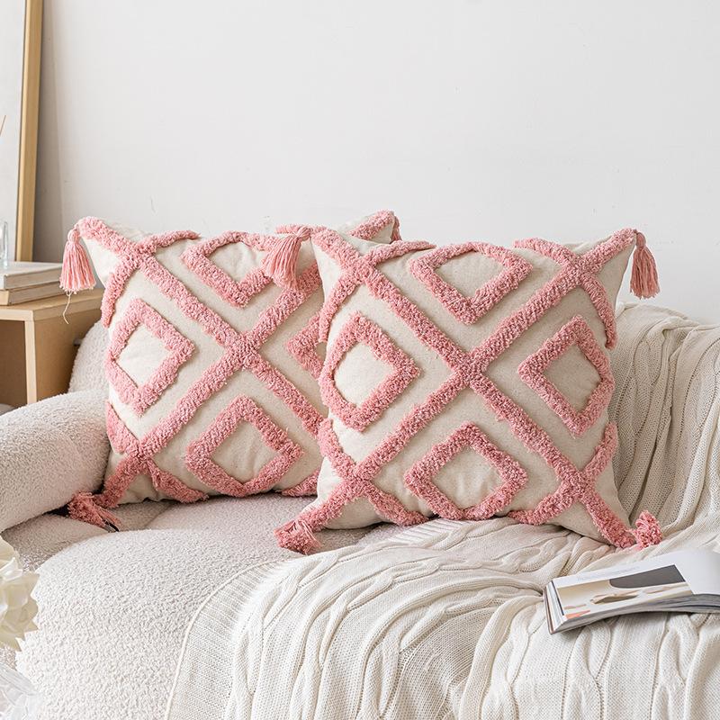 Ins Style Pink Tufted Sofa Pillow New Home Small Fresh Love Style Removable Pillow Pillow Case Combination