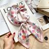 Commuter elegant flower silk scarf women's contrasting color retro printing satin scarf shirt with multi-purpose decorative small scarf