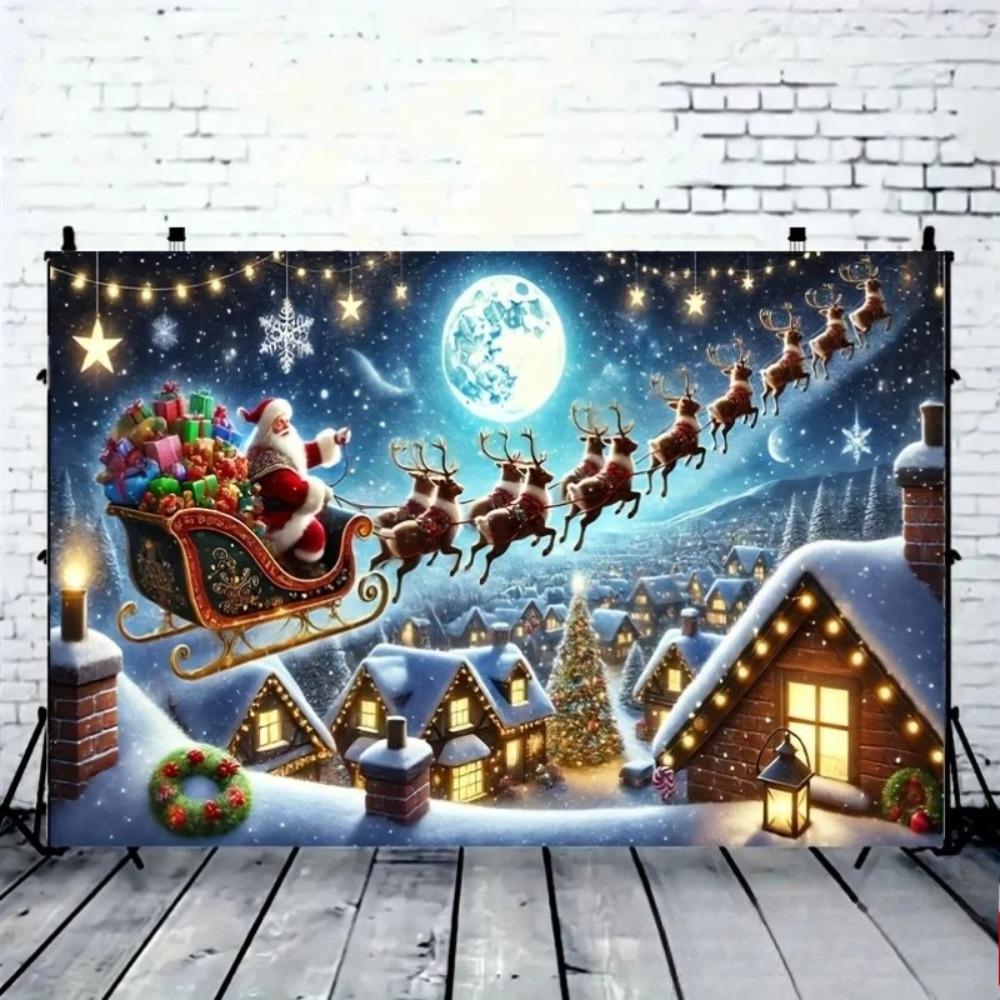 Santa Claus Snow Deer Sled Themed Banner Decoration Background Christmas Birthday Party Home Decoration Photography Background