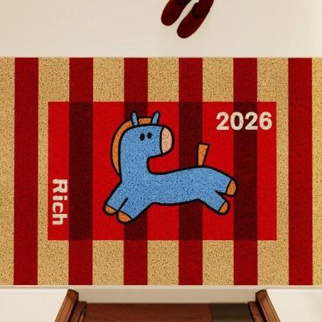 Year Of The Horse Festive Red Doormat, Shoe Changing Area, Wear-Resistant And Cutting Foot Mats, Household Porch Silk Ring Entry Door Floor Mats