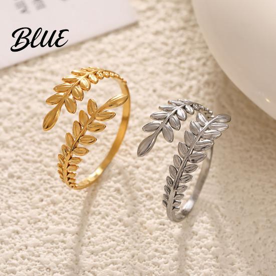 Unique Open Band Ring Adjustable Leaf Natural Style Stainless Steel