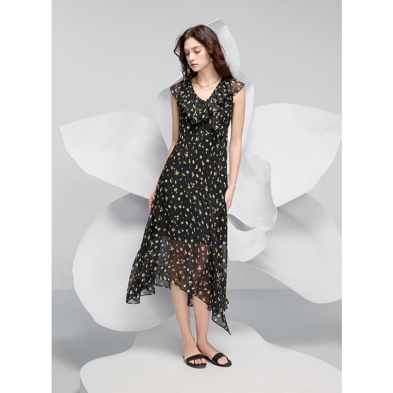 

Sancai 2025 Весеннее длинное платье из тутового шелка с оборками и V-образным вырезом XL 170/92A