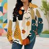 Women Plus Size Collared Long Sleeve Abstract Leaf Printed Button Front Shirt