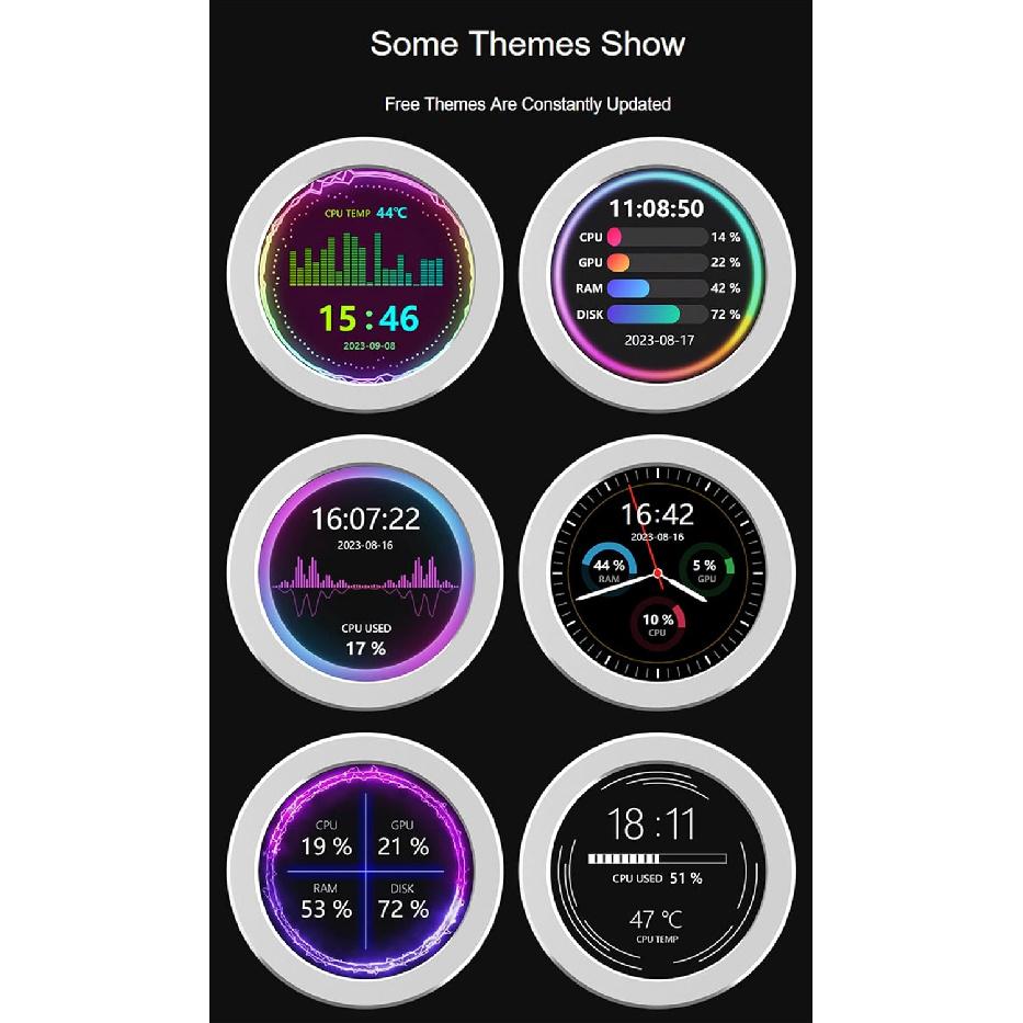 2.1inch USB Monitor 480×480 Pixel-Water Cooler Screen/PC Case Secondary Screen/Desktop RGB Ambient Screen, with Music Spectrum Analysis Function,