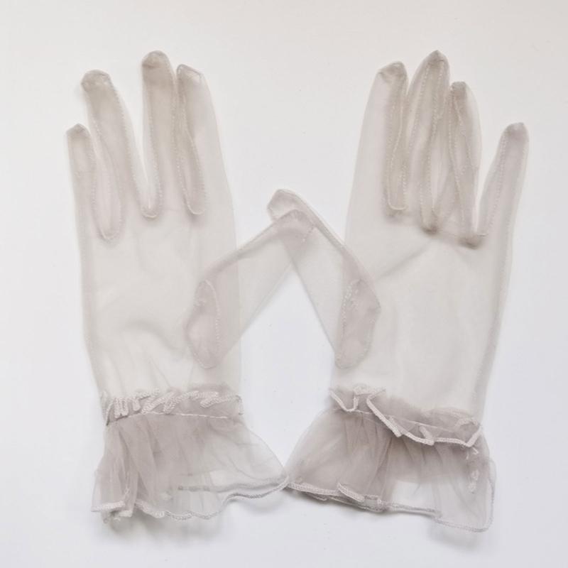 Stylish Short Gloves Full Finger Gloves Wrist Length Short Gloves Tulle Gloves Party Gloves for Prom Party Tea Parties