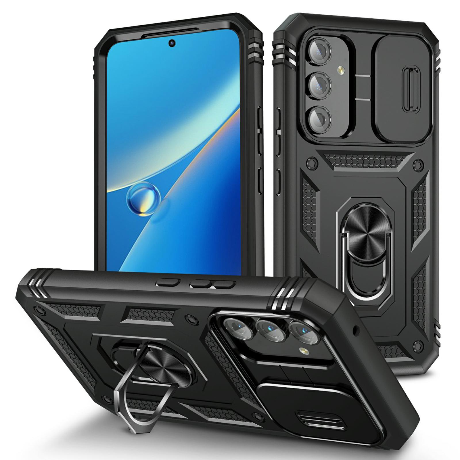 

For Samsung Galaxy A54 5G PC TPU Case Kickstand Shockproof Cover with Card Slot,Lens Guard Black