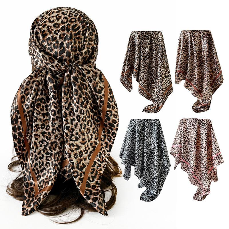 Leopard Print Silk Scarf 90 Artificial Silk Square Scarf Women's Satin Square Scarf Scarf Moslin Bag Headscarf