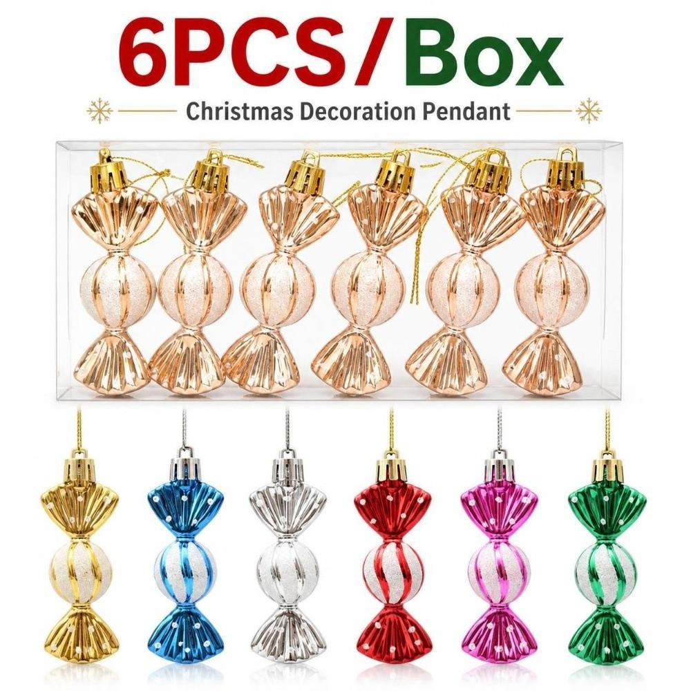 6Pcs Multicolor Christmas Tree Ornaments Decorative Creative Xmas Tree Hanging Decorations Cute Xmas Candy Ball