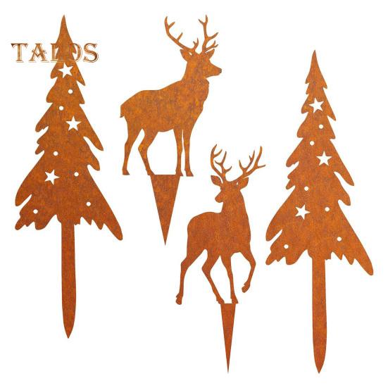 

4 шт./компл. колышек для рождественской елки, прочный, для улицы, патио, двора, газона, ржавый металлический знак силуэта лося, шип, палка, украшение B