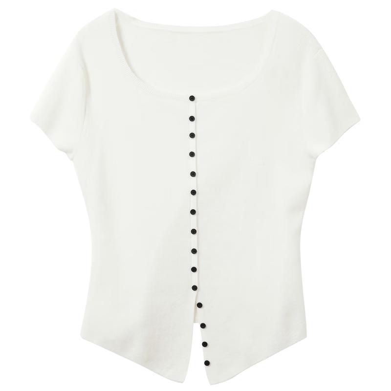 Sancai Women s Slim Fit Short Sleeve Knit Top M