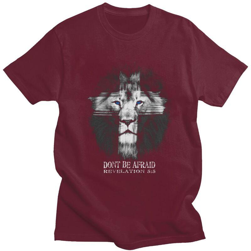 Custom Mens Cool Lion Of Judah Jesus Cross T Shirts Short Sleeves Cotton Tshirt Casual Christian Faith Tees Loose Fit Clothing