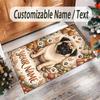 Pug Theme Crystal Velvet Floor Rug Personalized Custom Name Text Warm Carpet Home Decoration