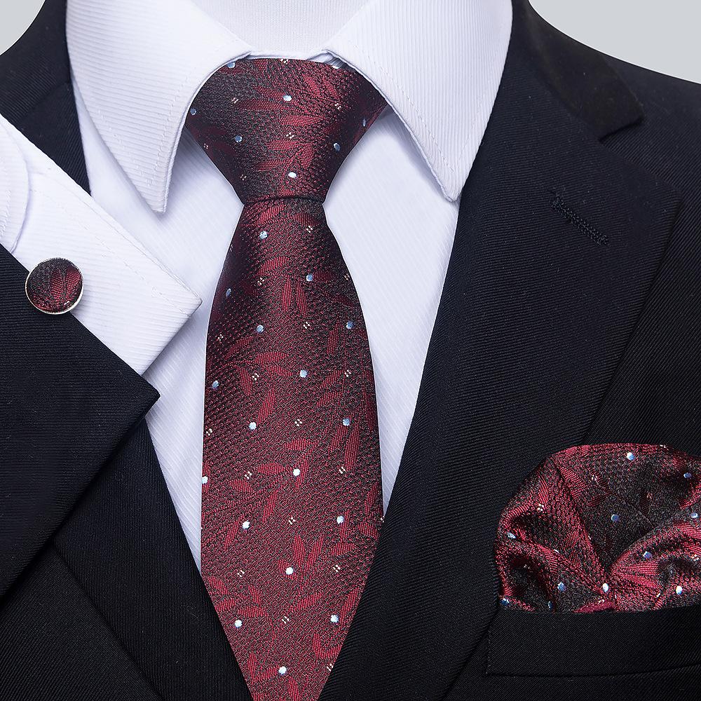 Korean Version Of Casual Floral Tie Men'S Jacquard Polyester Silk Pocket Towel Cufflink Tie Set