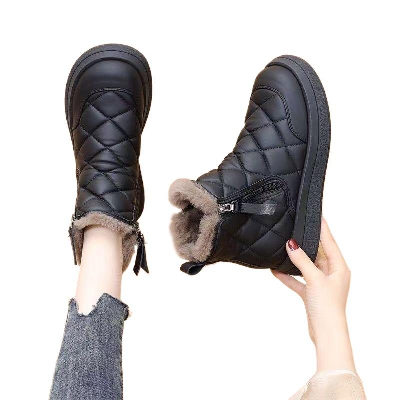 New 2025 winter cotton boots women's fleece thickened Northeast outdoor snow boots waterproof and non-slip soft sole warm boots