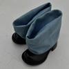 Fashion Fashionable Black Blue Denim Shorts Pants Boots New Thick Bottom Retro Round Head Thick Heel Wrinkled Lazy Ankle Boots Size 43