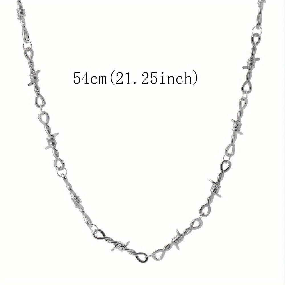 Punk Statement Necklace - Funky Twisted Spiked Thorns & Barbed Wire Chain Men's Woman