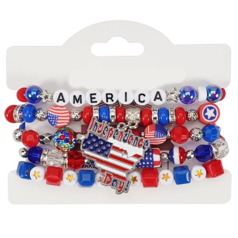 Artificial Crystal Bracelet Elastic Bracelet Independence Day Handmade Bracelet Stackable Bracelets for Adding Charm