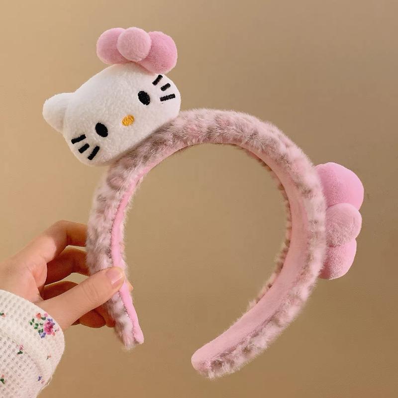 

Милая плюшевая повязка на голову Hello Kitty для девочек, мультяшная, мягкая, удобная, не сдавливающая, для мытья лица, детская