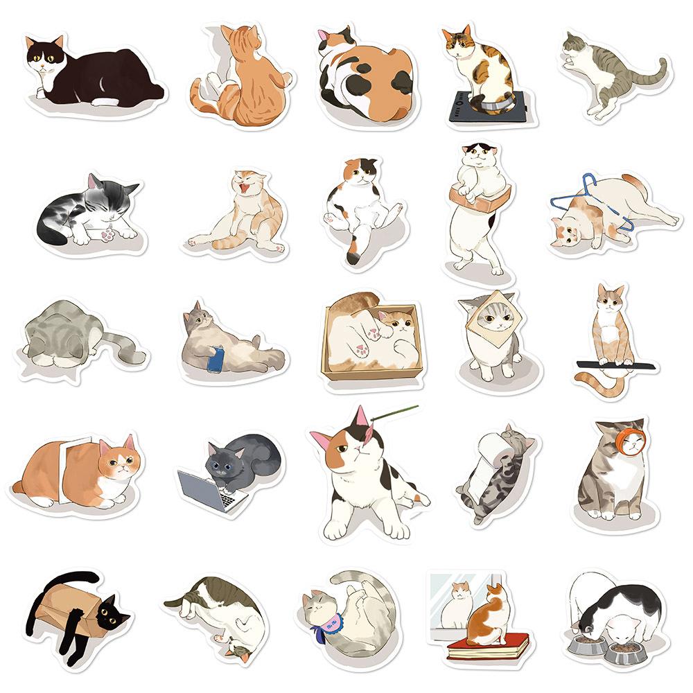10/30/50pcs Kawaii Cartoon Cat Daily Life Stickers Cute Creative Graffiti Sticker Scrapbook Guitar Phone Laptop Decals