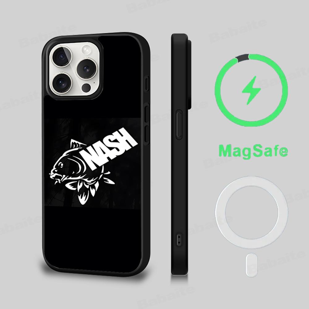 Nash Horgász Logo Telefontok Mágneses Tok iPhone 16 14 13 12 11 15 Pro Max Plus-hoz Magsafe Vezeték nélküli Töltéshez Borító