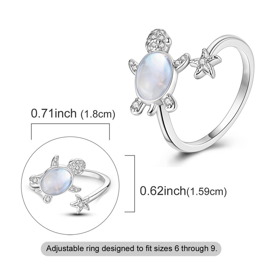 Copper Turtle Starfish Open Ring For Women Opal Cz Inlaid Dainty Adjustable Ocean Fine Versatile Jewelry Gift