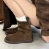 Sheepskin Version~ Retro Polished Belt Buckle Western Cowboy Boots Slim Short Boots Women's Maillard Martin Boots Locomotive Boots