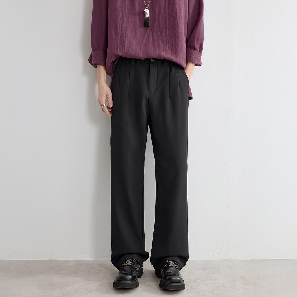 Summer Loose Straight High-end Knitted Vertical Pants Wide-leg Suit Pants Black Paratrooper Pants