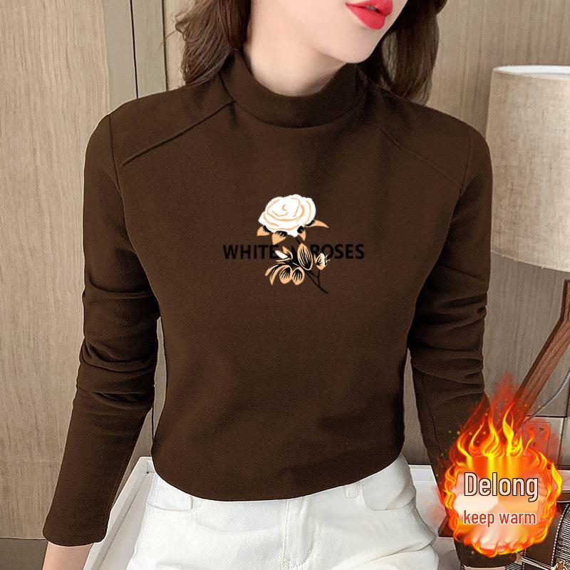 2025 Autumn/Winter Women's German Velvet Thermal Double-Sided Fleece Turtleneck Base Layer Top