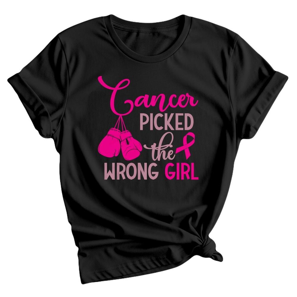 Breast Cancer Picked The Wrong Girl Awareness Fight Pink Ribbon Unisexs TShirt