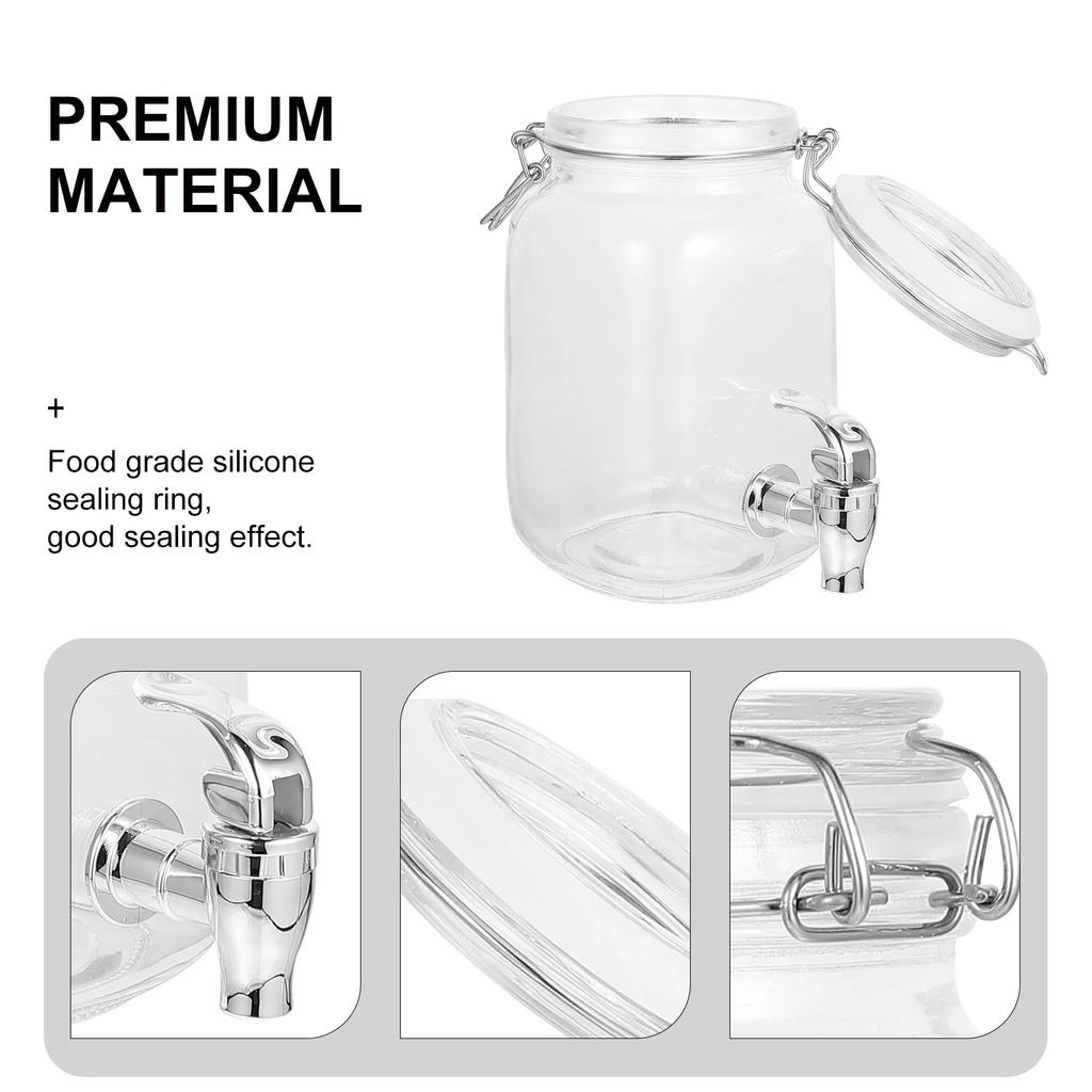 Glass Beverage Dispenser with Tap - 4.4kg Juice Jar with Stainless Steel Spigot Cold Drink Water Container for Lemonade/Iced Tea