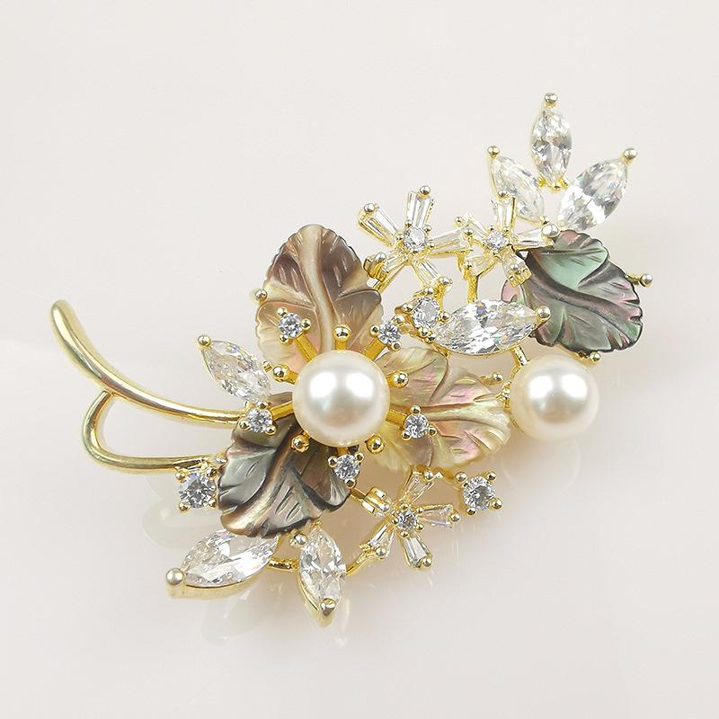 Elegant Pearl & Zircon Rose Brooch Corsage