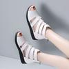 Women's Big Size Leather Hollow Out Wedges Peep Toe Sandals Summer New Soft Sole Non Slip Breathable High Top Zippers Cool Boots