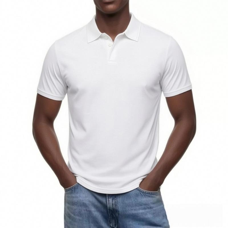 Men Solid Color Lapel Two Button Short Sleeve Basic Polo Shirt Multi Colors Available S белый