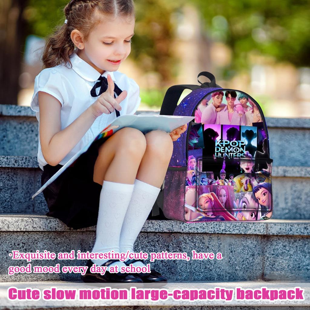 Movie Peripheral Print Backpack, School Bag Student Campus With Plush Ball Backpack