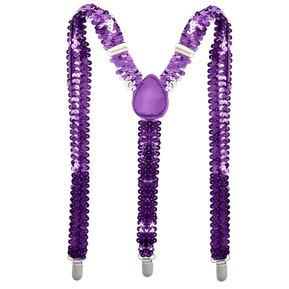 Shinning Fish Scale Sequin Suspenders Party Stage Performances Elastic Y-back Suspenders Adjustable 3-clip Metal Clip Suspenders