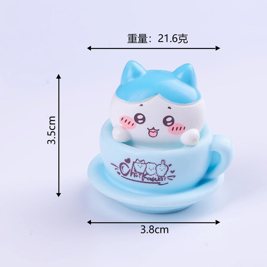 Cute Chiikawa Figures Mini Teacup Toy Set Hachiware Usagi Momonga Lion Desk Decoration Collectible Kawaii Ornaments Gift
