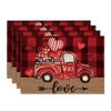 Valentine Placemats Set of 4, 12x18 Inch Black Red Buffalo Plaid Hearts Truck Love Table Mats for Party Kitchen Dining Decoration