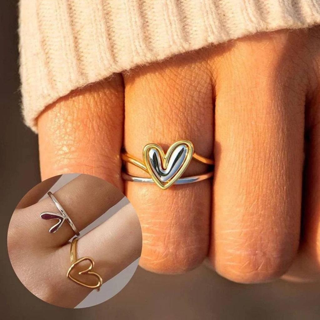 New Ttrendy Heart Rings for Women Simple Double Color Heart Ring Wedding Anniversary Gift