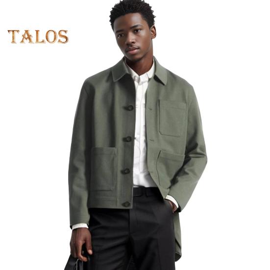 

Мужская куртка с лацканами, длинный рукав, однобортное пальто среднего возраста с накладным карманом, однотонная повседневная куртка, верхняя одежда L зелёный